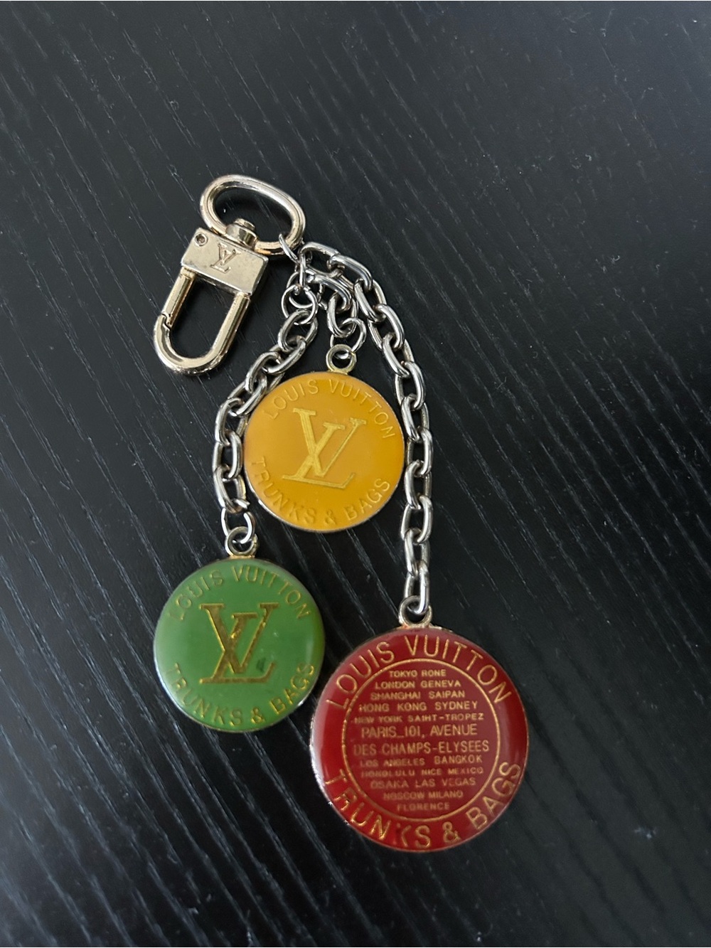 Louis Vuitton Red, Yellow & Green Triple Disc Keychain